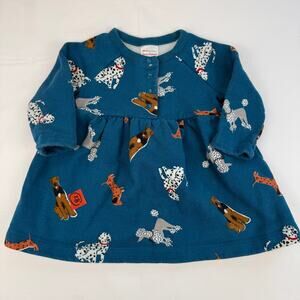 Hanna Andersson Dog Print Sweatshirt Tunic Dress Blue Baby Girl 3-6 Months